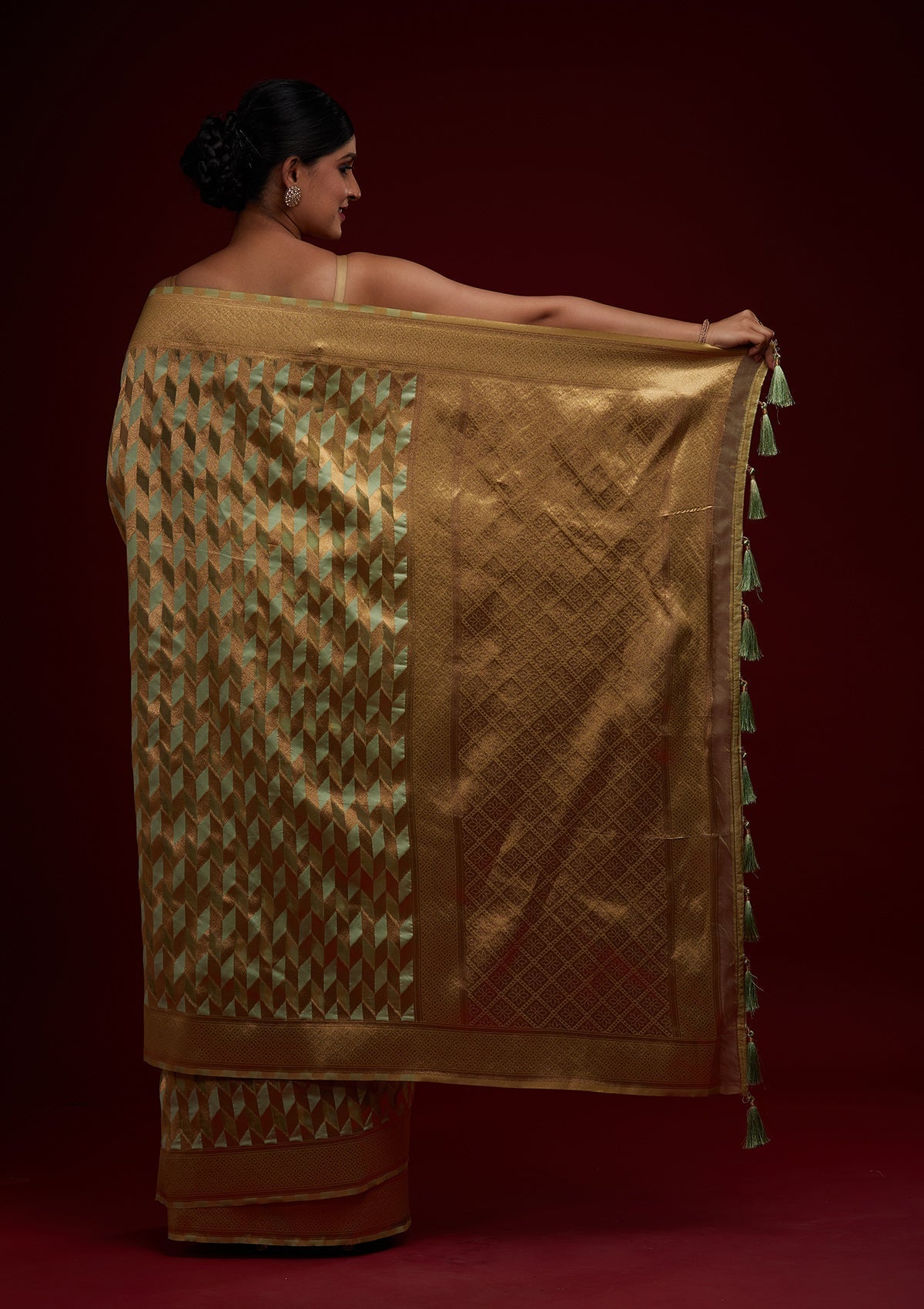 Pista Green Zariwork Art Silk Designer Saree - Koskii