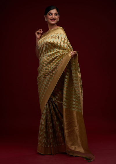 Pista Green Zariwork Art Silk Designer Saree - Koskii