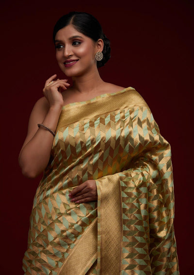 Pista Green Zariwork Art Silk Designer Saree - Koskii