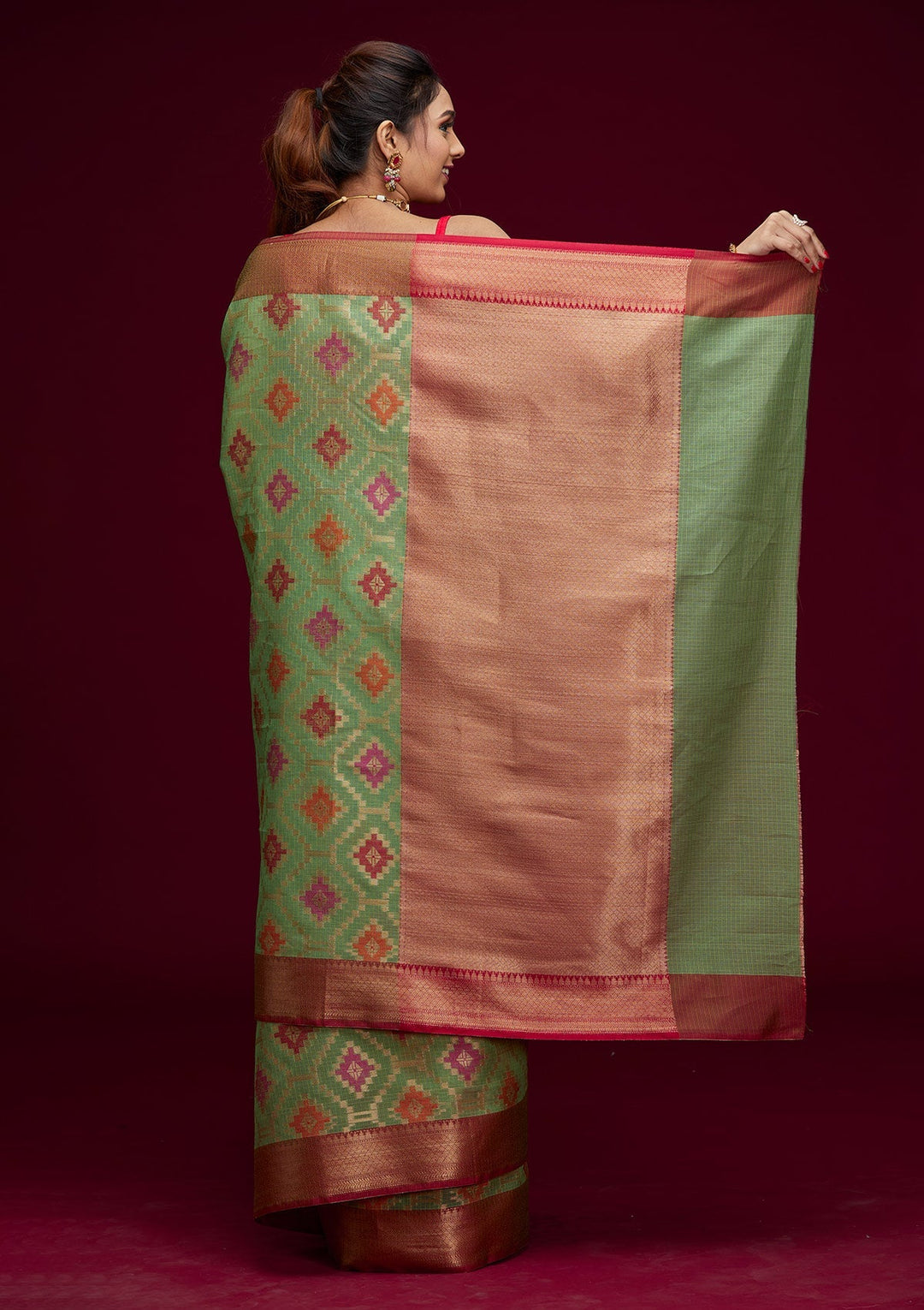 Pista Green Zariwork Art Silk Saree - Koskii