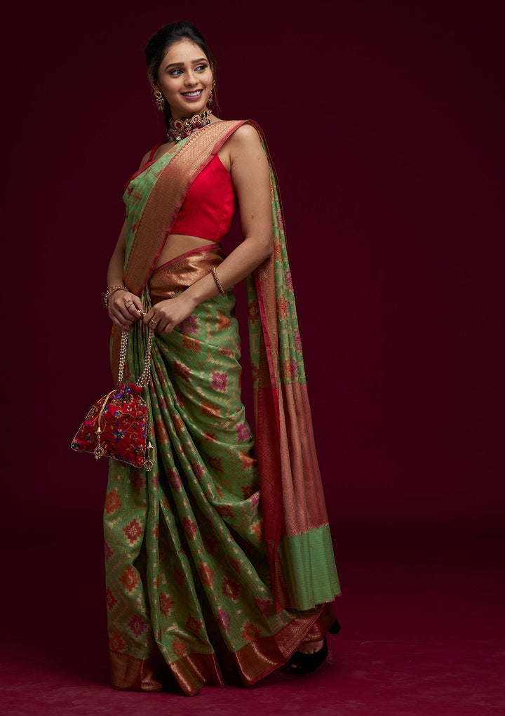 Pista Green Zariwork Art Silk Saree - Koskii