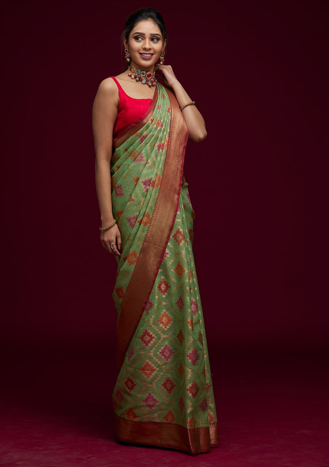 Pista Green Zariwork Art Silk Saree - Koskii