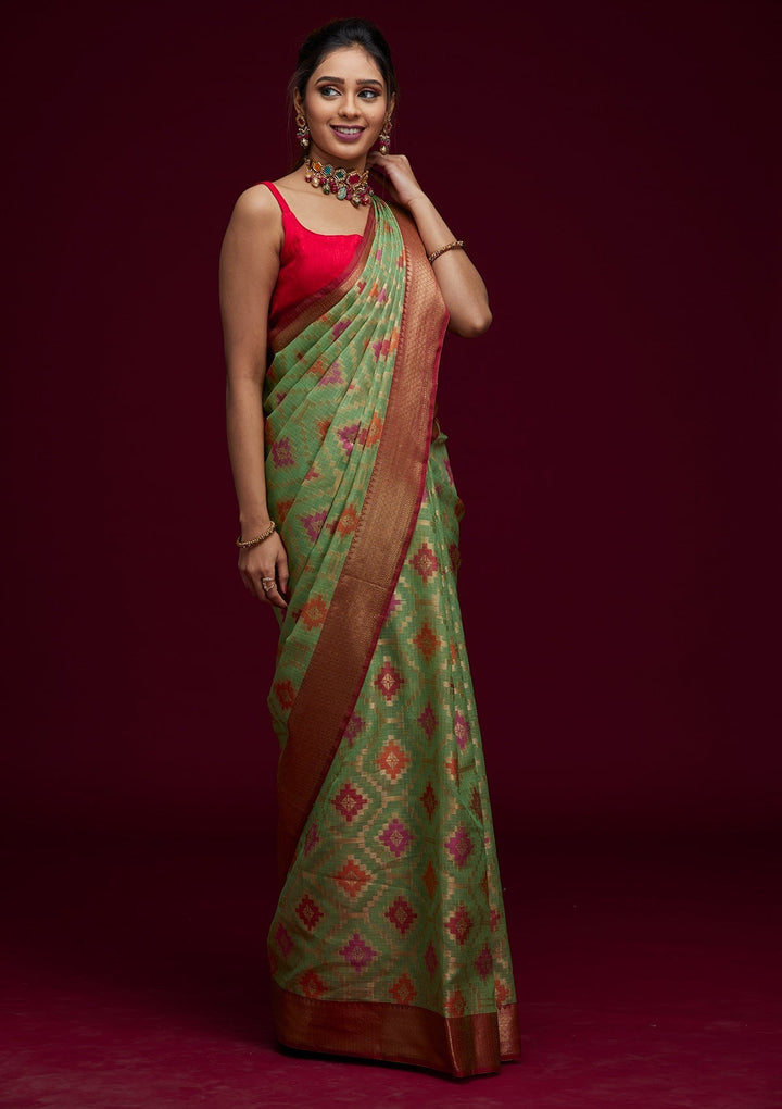Pista Green Zariwork Art Silk Saree - Koskii