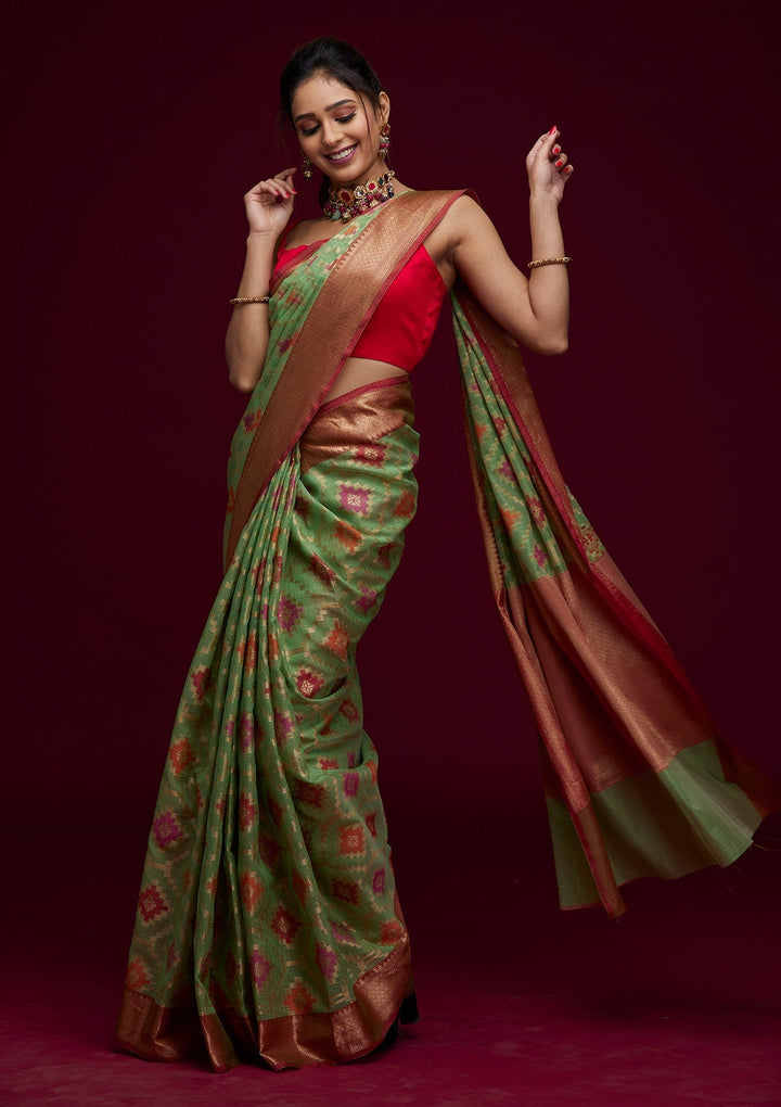 Pista Green Zariwork Art Silk Saree - Koskii