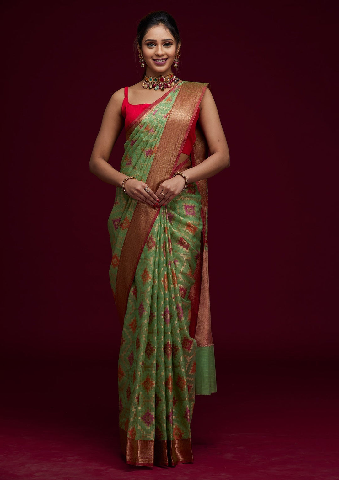 Pista Green Zariwork Art Silk Saree - Koskii