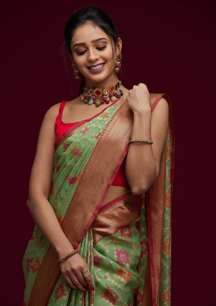 Pista Green Zariwork Art Silk Saree - Koskii