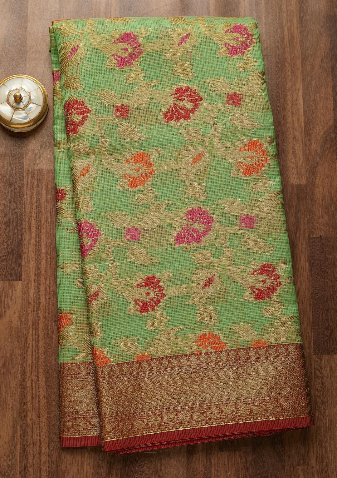 Pista Green Zariwork Art Silk Saree-Koskii