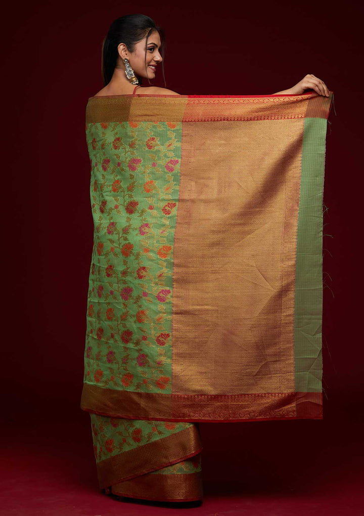 Pista Green Zariwork Art Silk Saree-Koskii