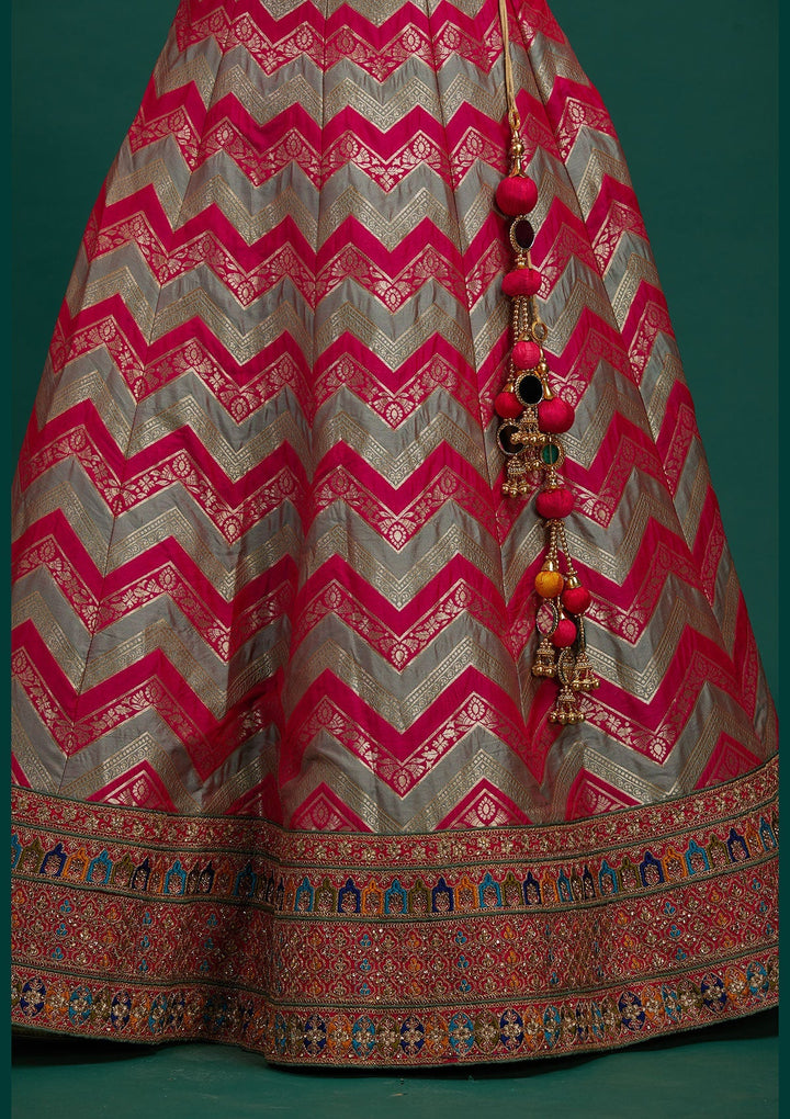 Pista Green Zariwork Banarasi Designer Semi-Stitched Lehenga - Koskii