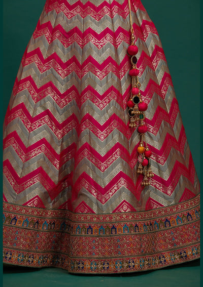 Pista Green Zariwork Banarasi Designer Semi-Stitched Lehenga - Koskii