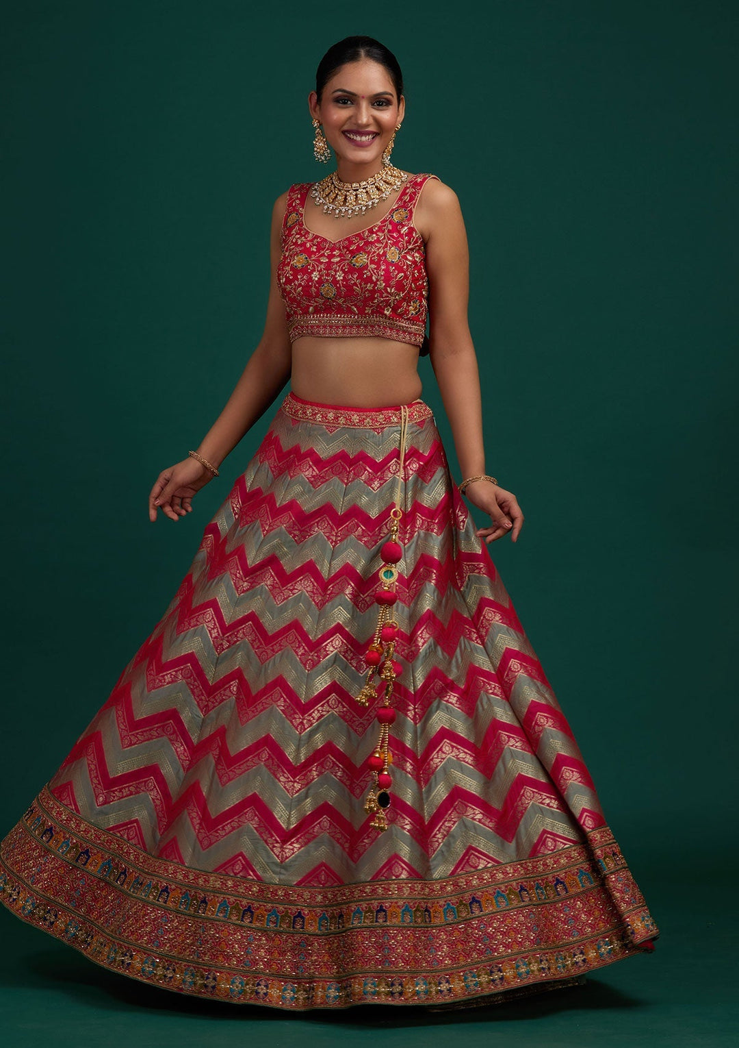 Pista Green Zariwork Banarasi Designer Semi-Stitched Lehenga - Koskii