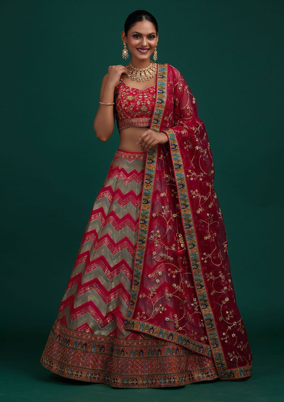 Pista Green Zariwork Banarasi Designer Semi-Stitched Lehenga - Koskii