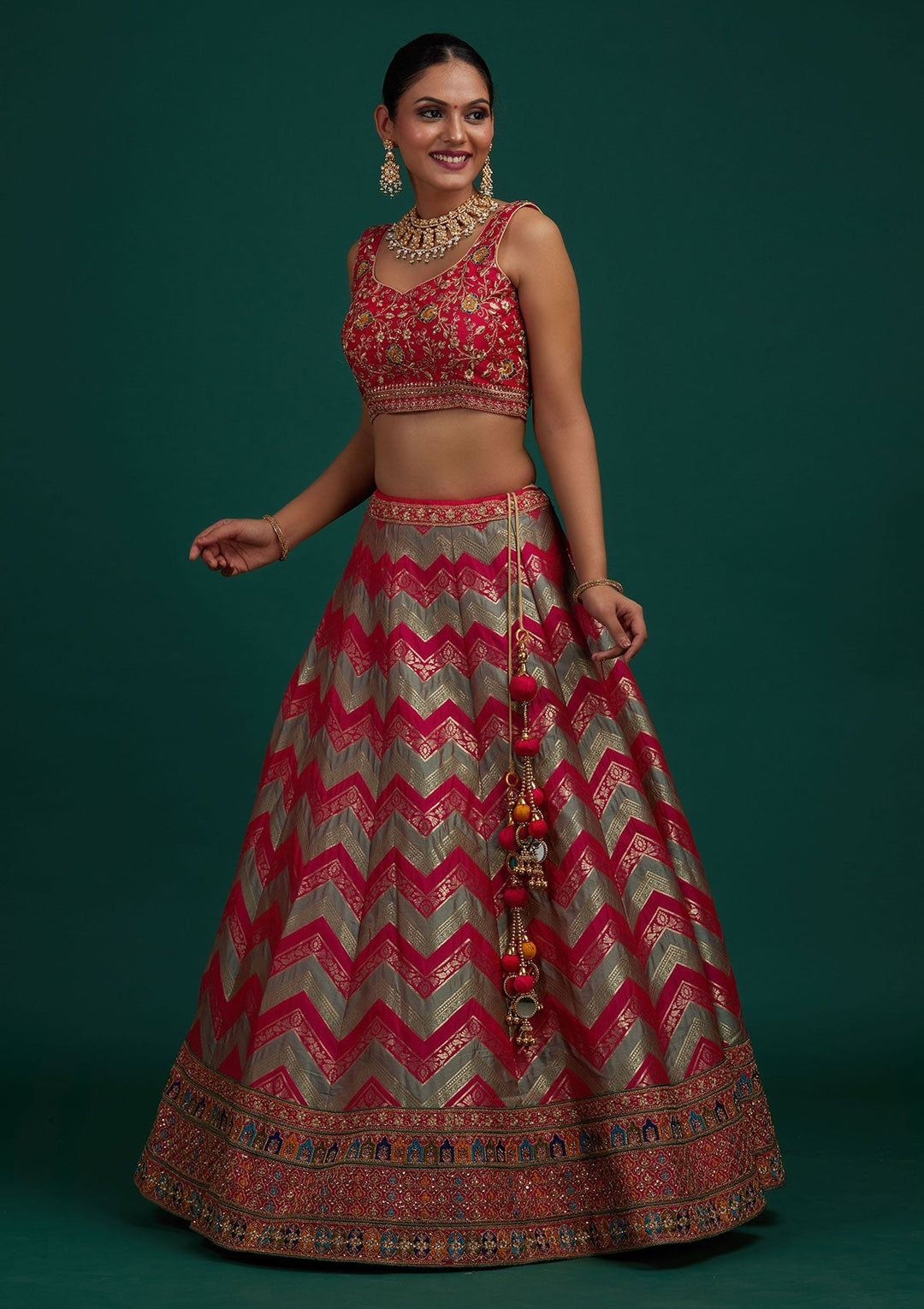 Pista Green Zariwork Banarasi Designer Semi-Stitched Lehenga - Koskii