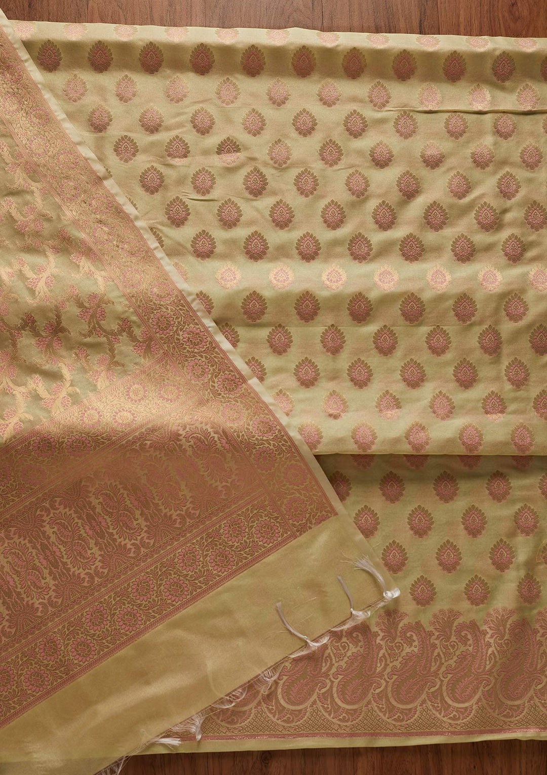 Pista Green Zariwork Banarasi Designer Unstitched Salwar Suit - koskii