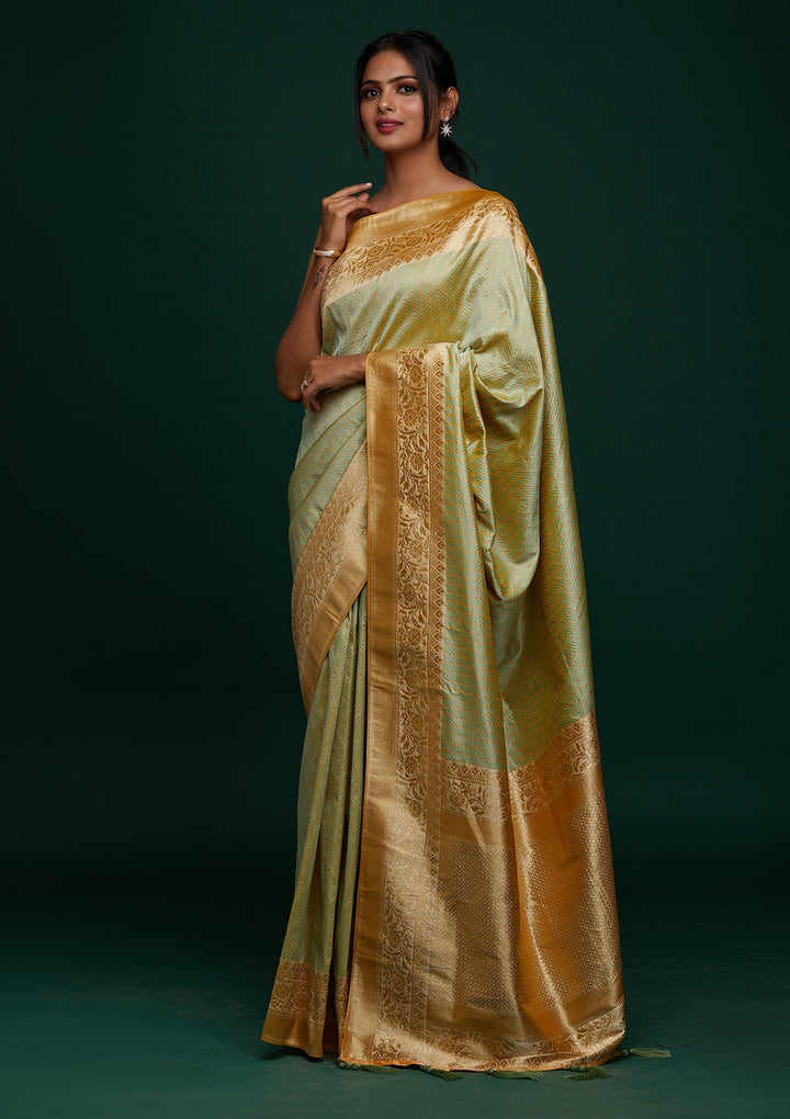 Pista Green Zariwork Banarasi Designer Saree - Koskii