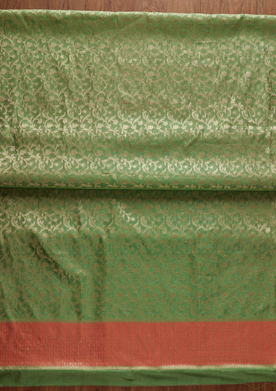Pista Green Zariwork Brocade Designer Unstitched Salwar Suit - Koskii