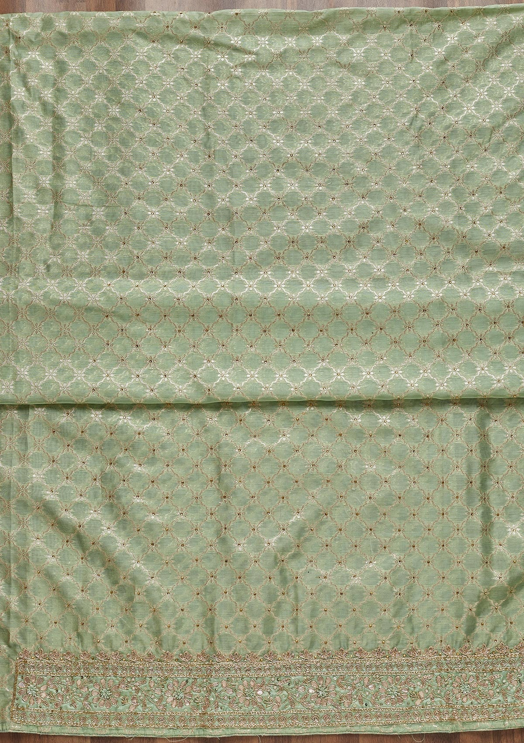 Pista Green Zariwork Brocade Unstitched Salwar Suit - Koskii