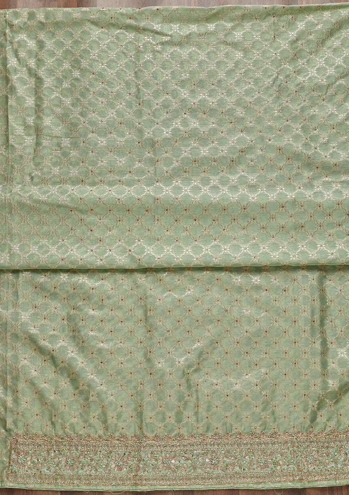 Pista Green Zariwork Brocade Unstitched Salwar Suit - Koskii