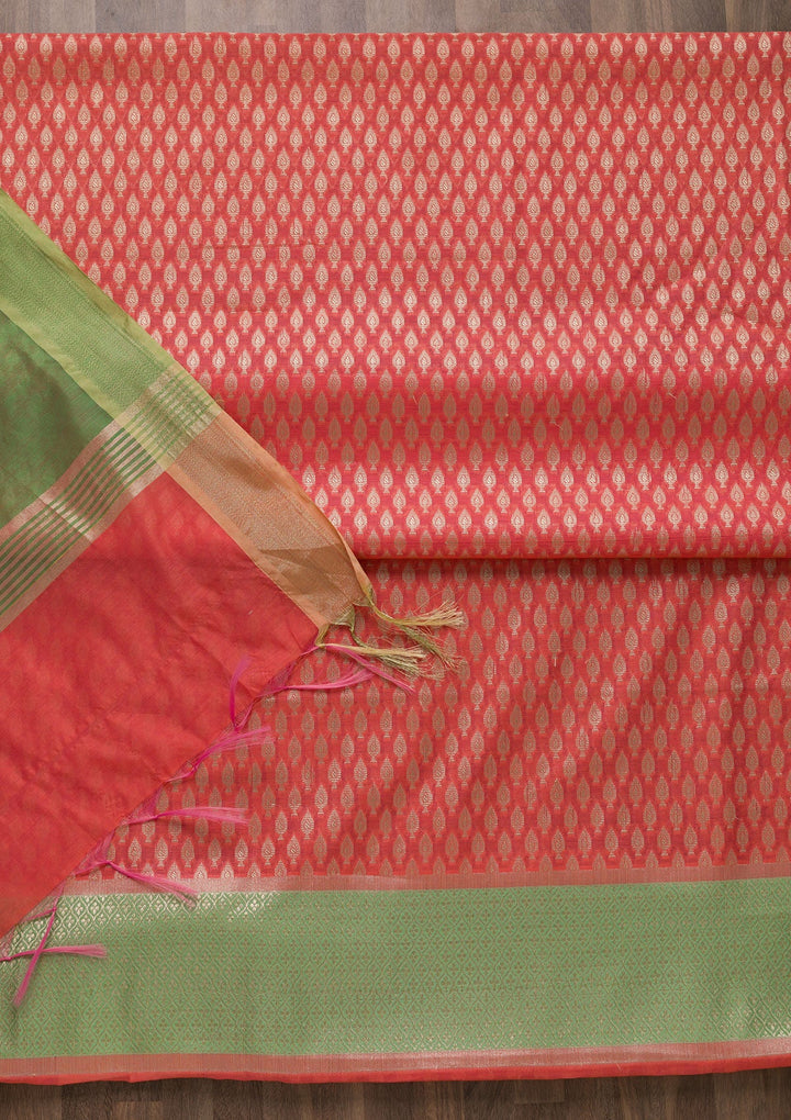 Pista Green Zariwork Brocade Unstitched Salwar Suit-Koskii