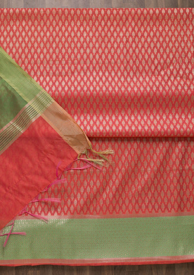 Pista Green Zariwork Brocade Unstitched Salwar Suit-Koskii