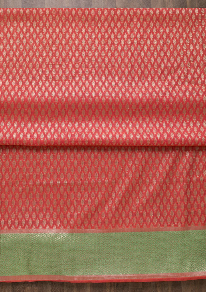 Pista Green Zariwork Brocade Unstitched Salwar Suit-Koskii