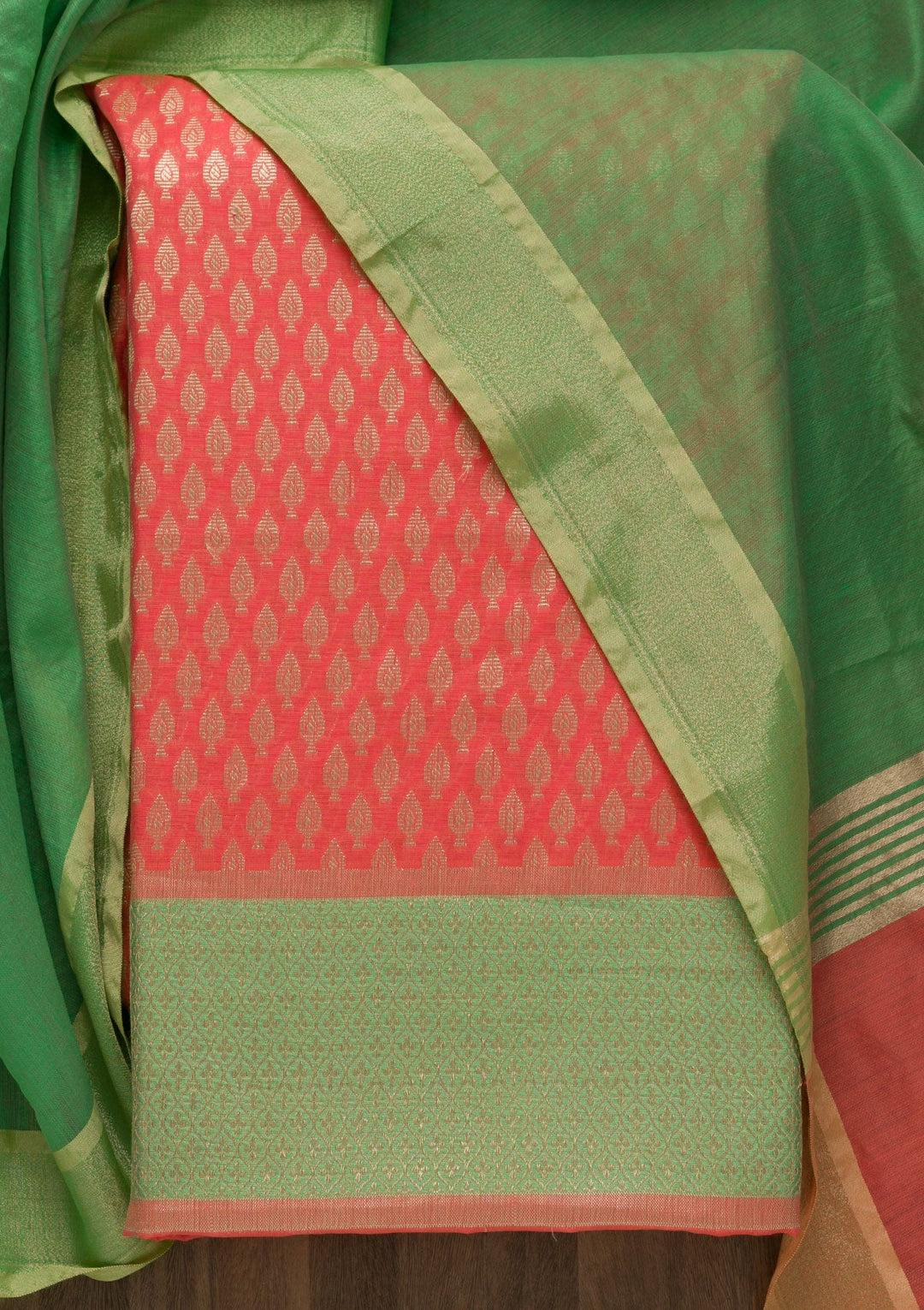 Pista Green Zariwork Brocade Unstitched Salwar Suit-Koskii