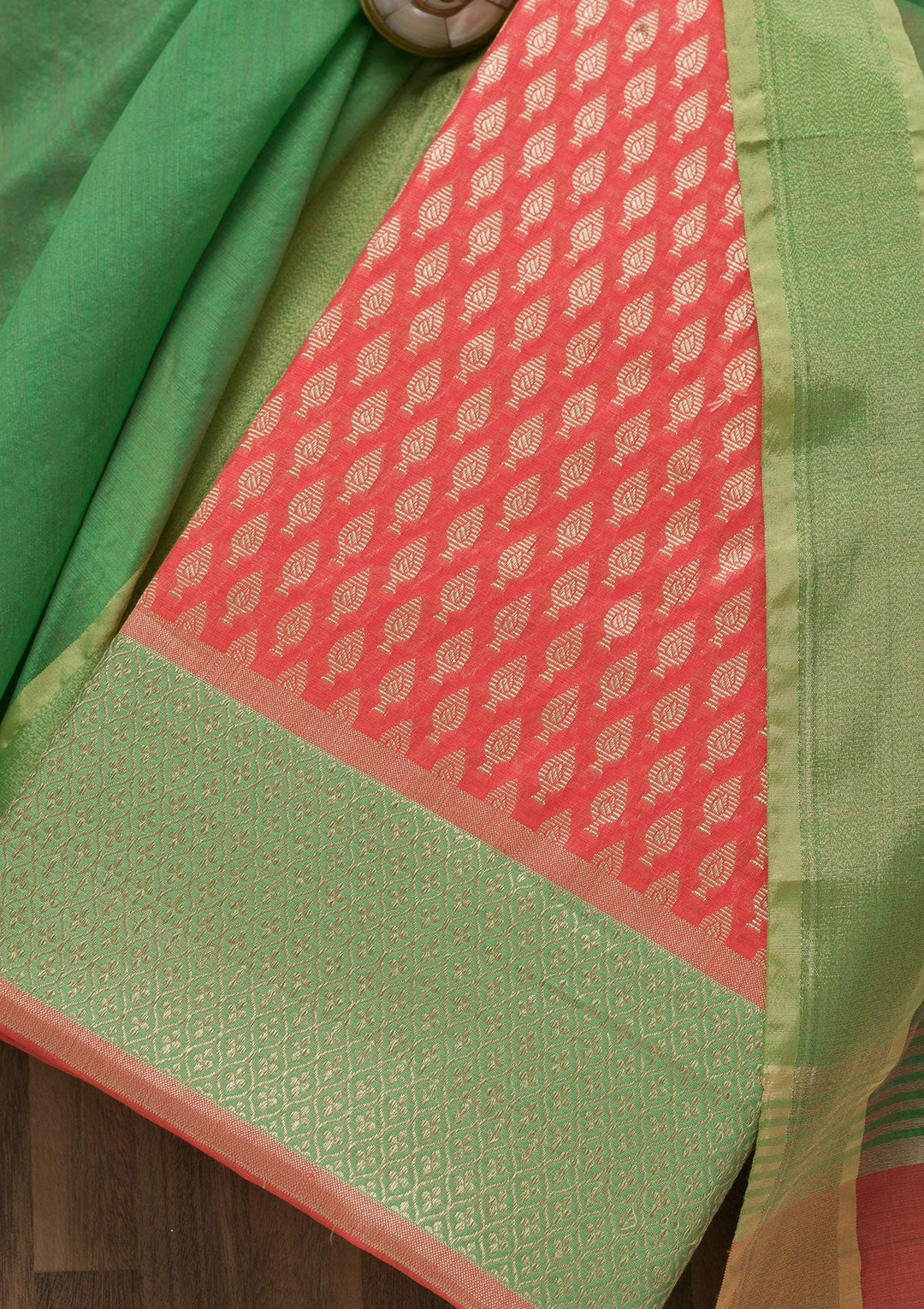 Pista Green Zariwork Brocade Unstitched Salwar Suit-Koskii