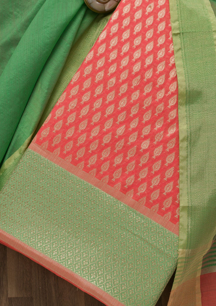 Pista Green Zariwork Brocade Unstitched Salwar Suit-Koskii