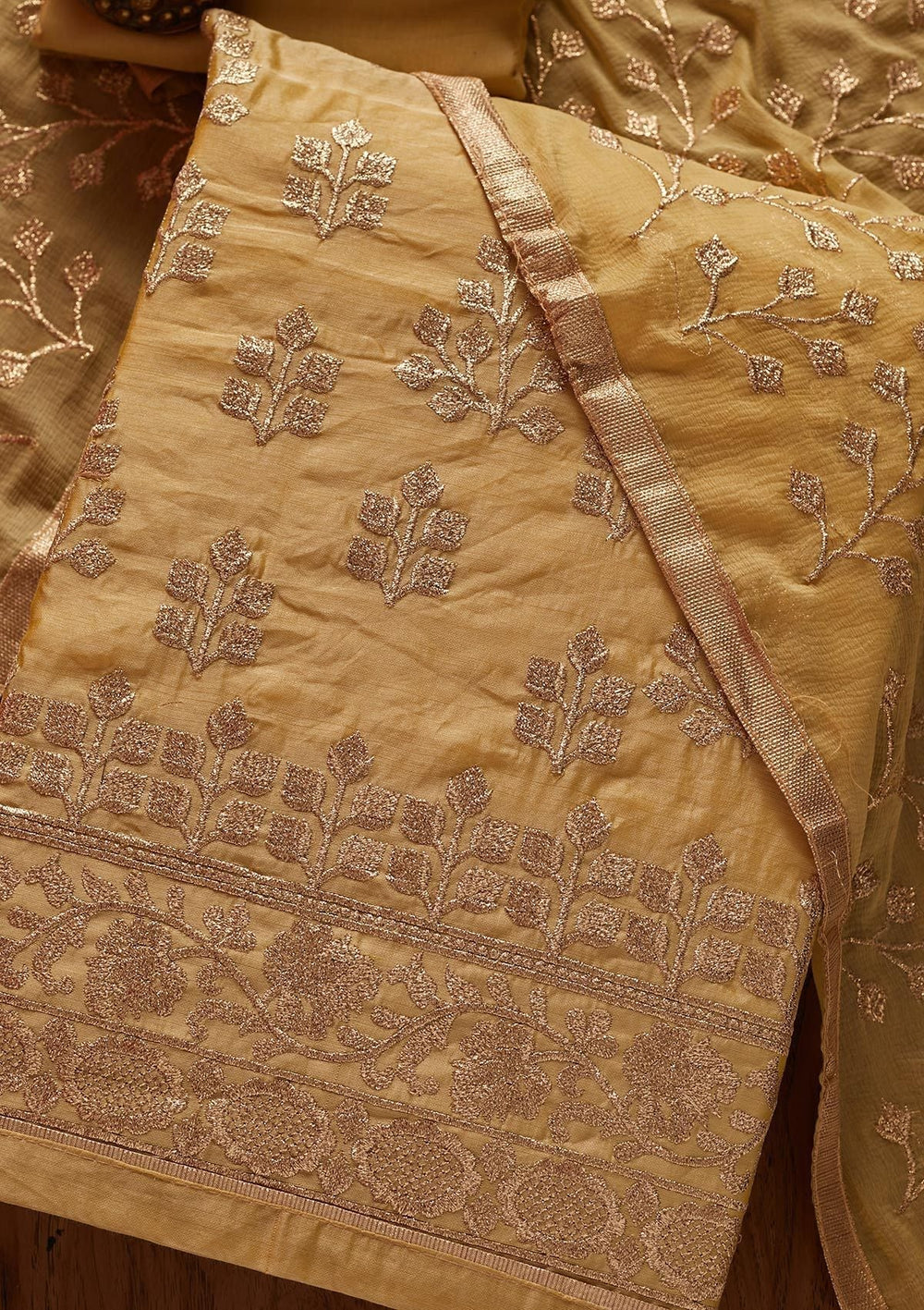 Pista Green Zariwork Chanderi Designer Unstitched Salwar Suit - koskii