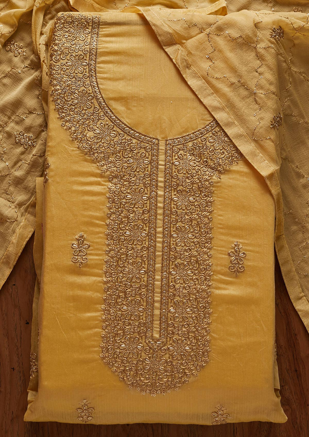 Pista Green Zariwork Chanderi Designer Unstitched Salwar Suit - koskii