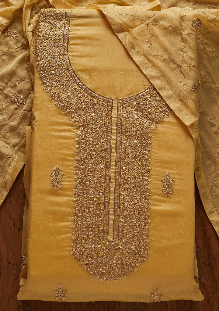 Pista Green Zariwork Chanderi Designer Unstitched Salwar Suit - koskii
