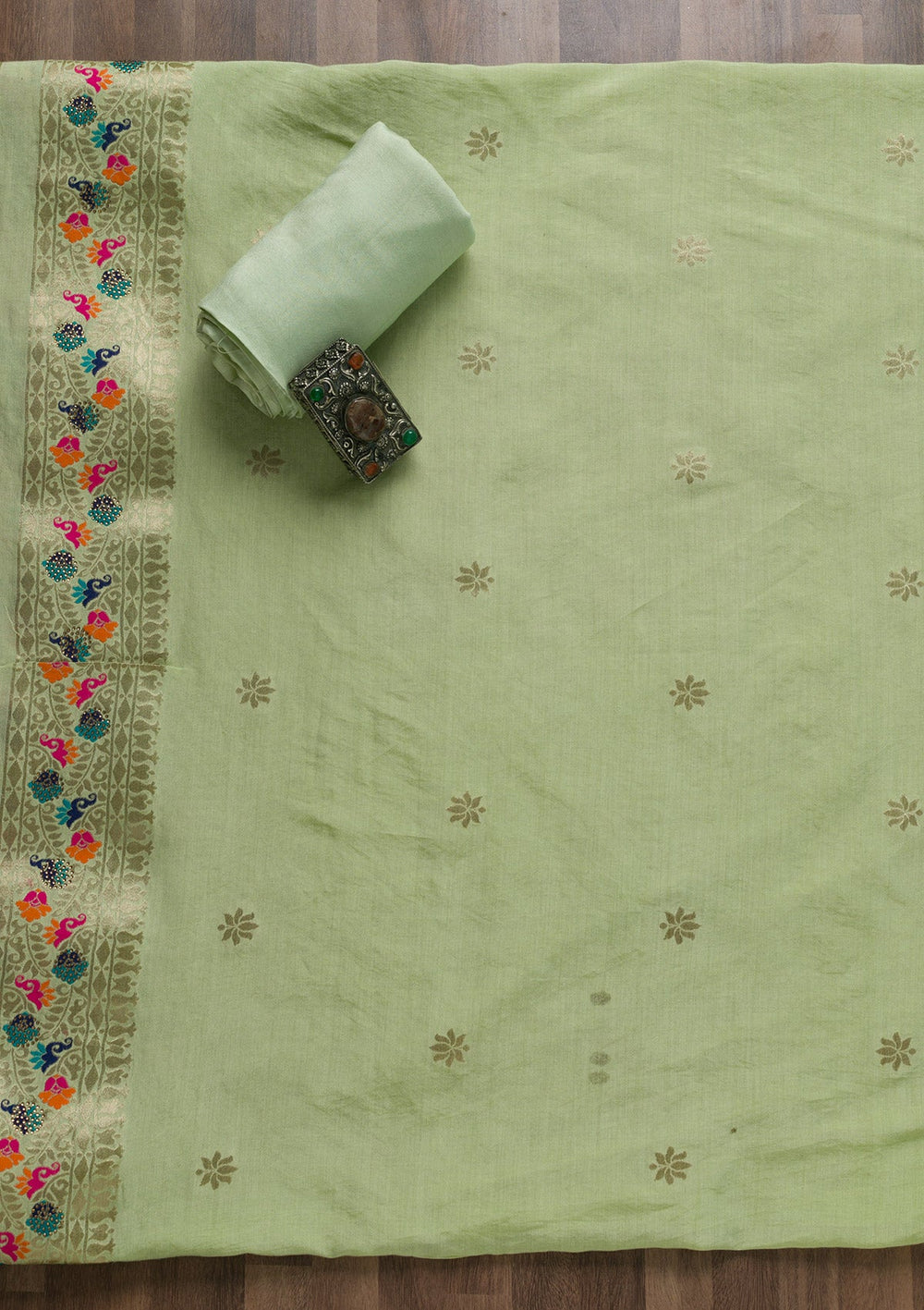 Pista Green Zariwork Cotton Unstitched Salwar Suit-Koskii