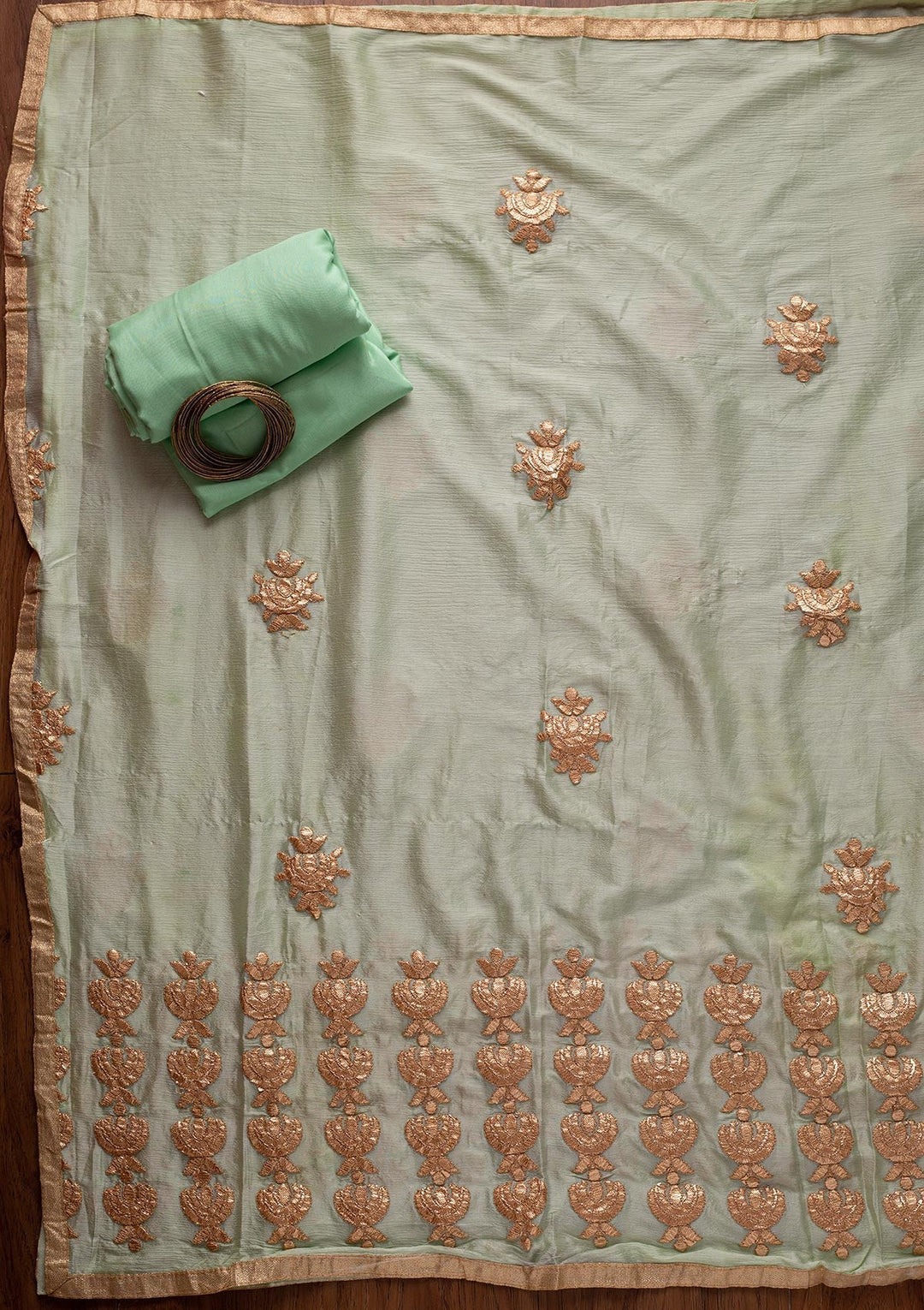 Pista Green Zariwork Cotton Designer Semi-Stitched Salwar Suit - koskii