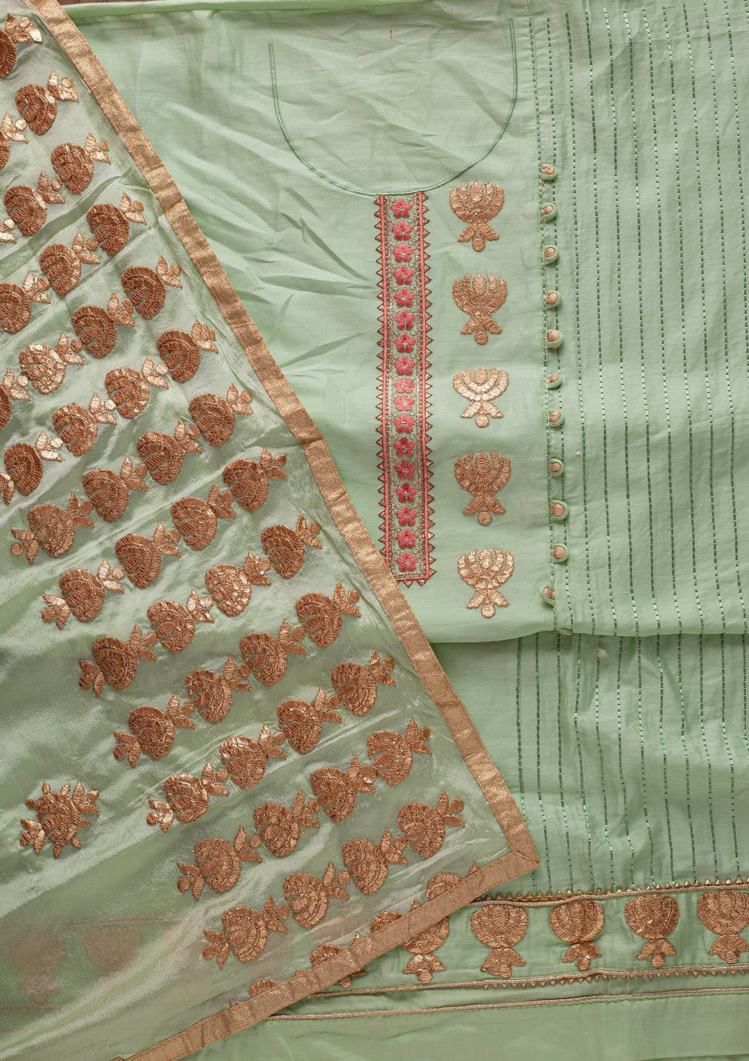 Pista Green Zariwork Cotton Designer Semi-Stitched Salwar Suit - koskii
