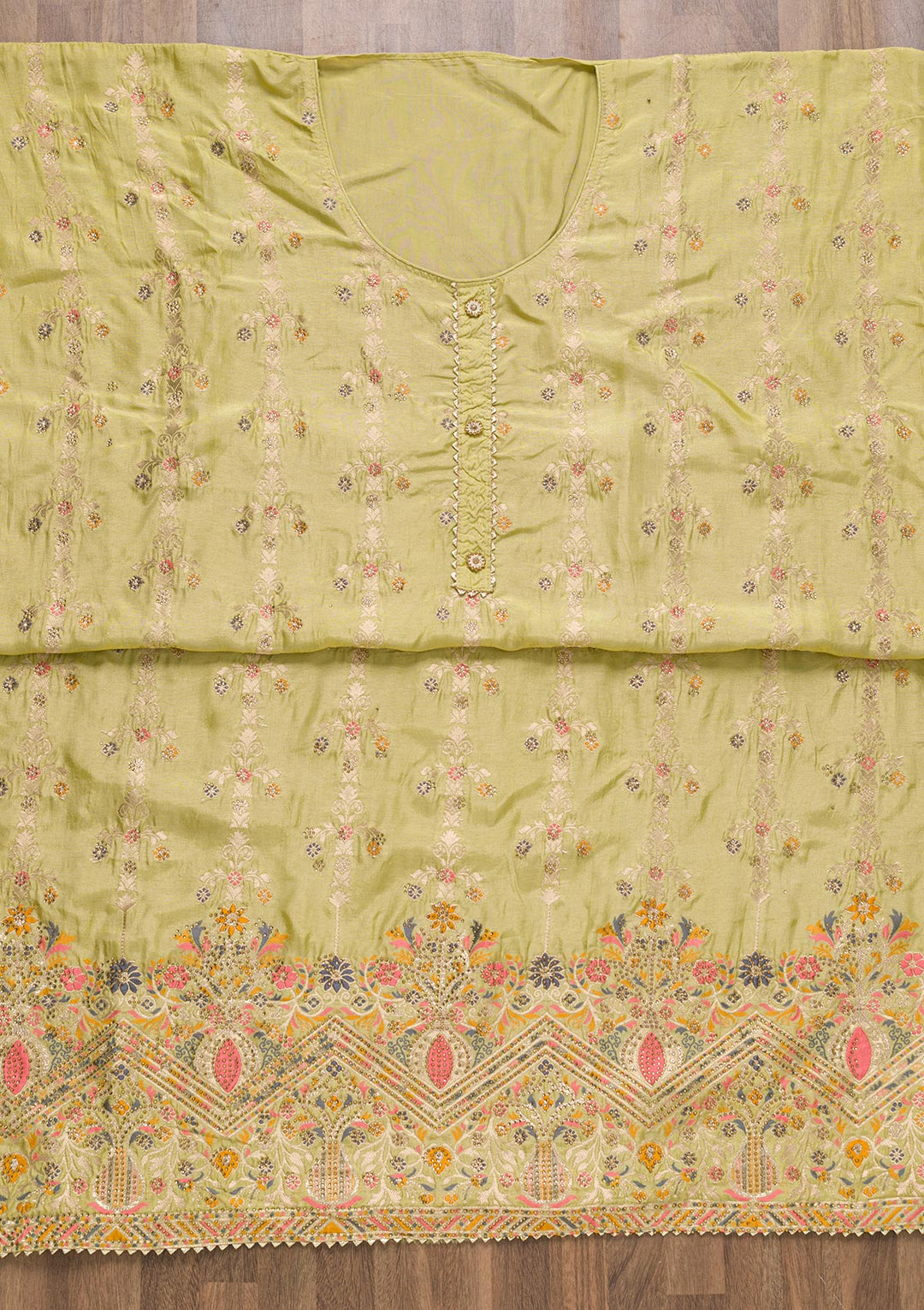 Pista Green Soft Silk Zariwork Unstitched Salwar Suit-koskii