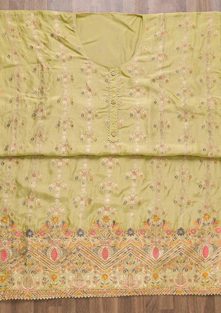 Pista Green Soft Silk Zariwork Unstitched Salwar Suit-koskii
