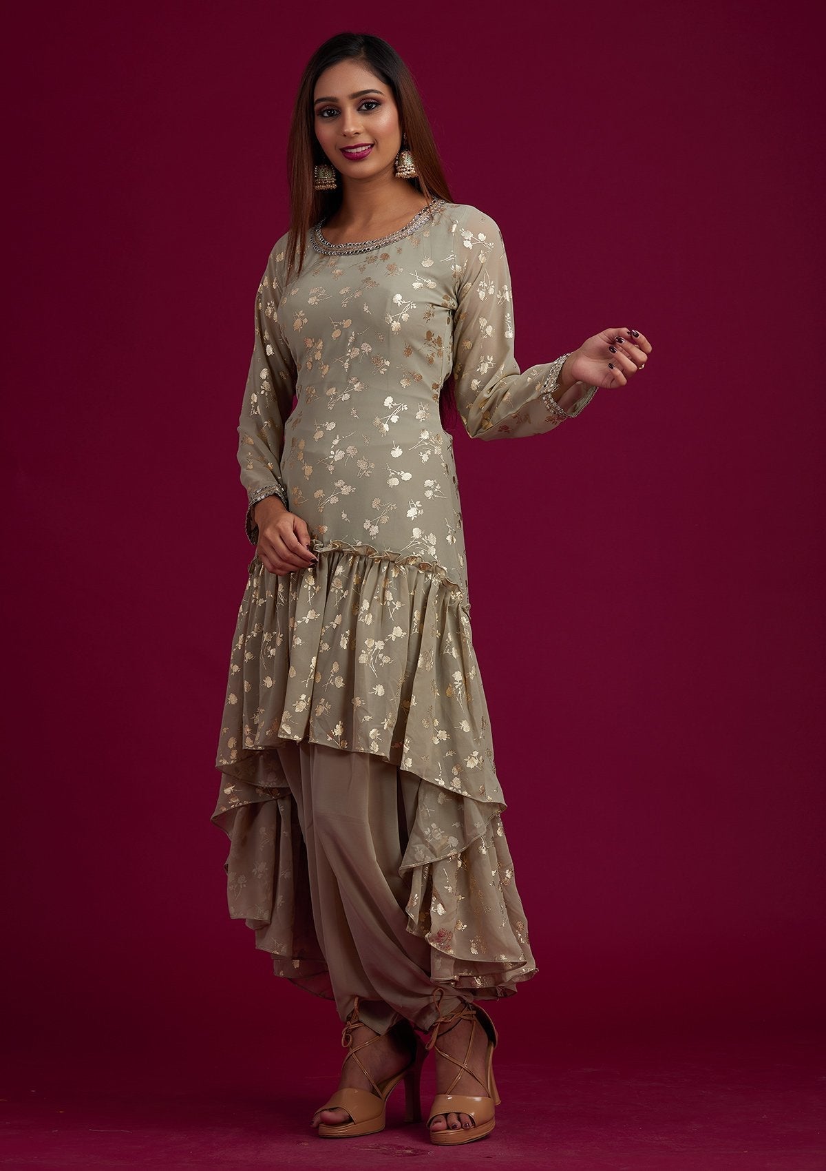 Pista Green Zariwork Georgette Designer Salwar-Suit - koskii