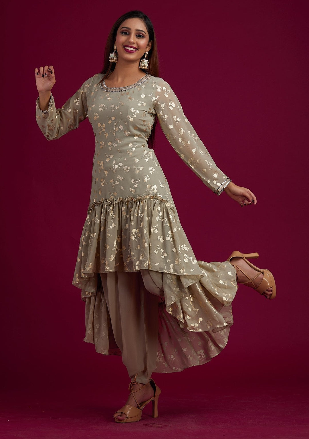 Pista Green Zariwork Georgette Designer Salwar-Suit - koskii