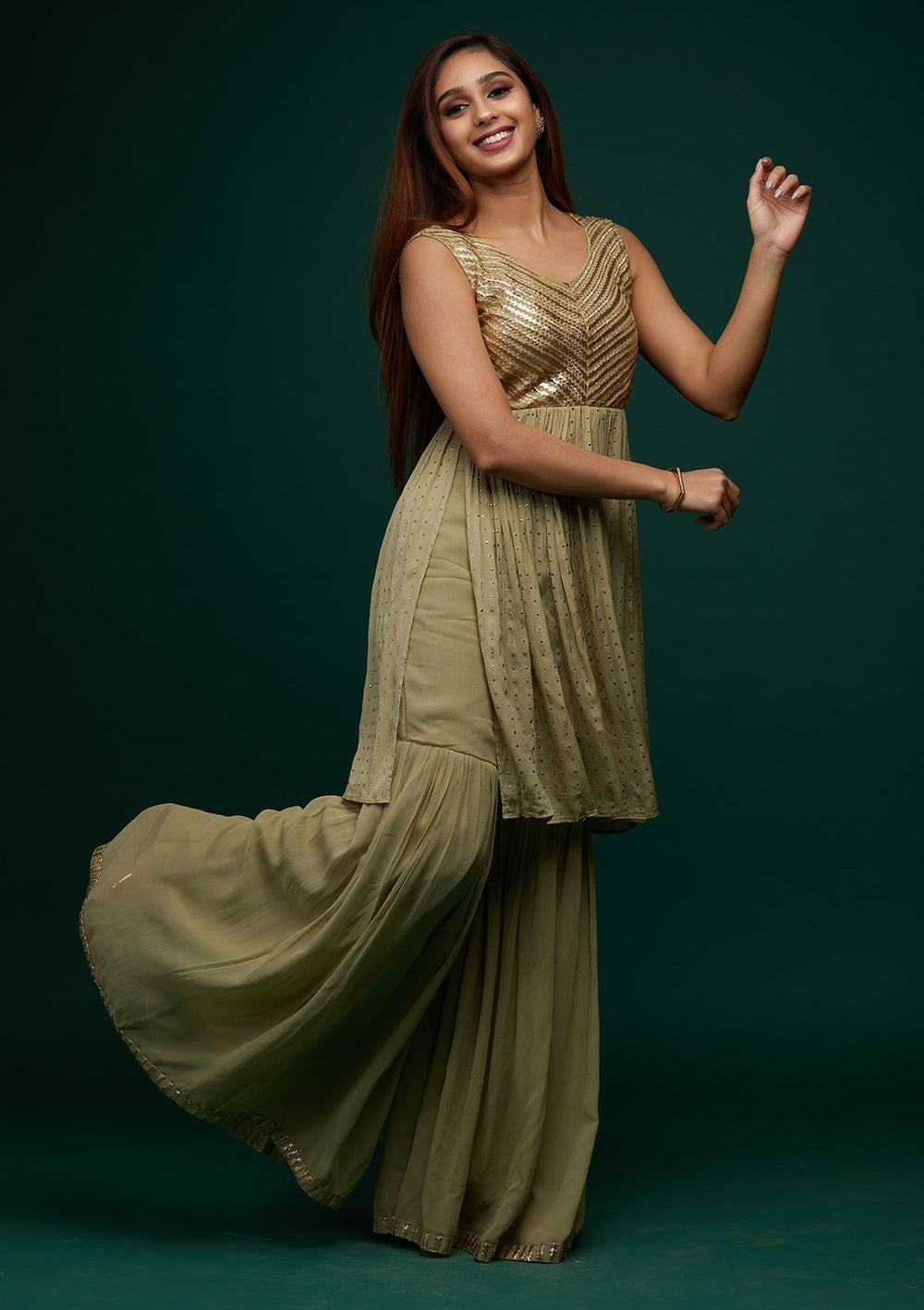 Pista Green Zariwork Georgette Designer Salwar Suit - Koskii