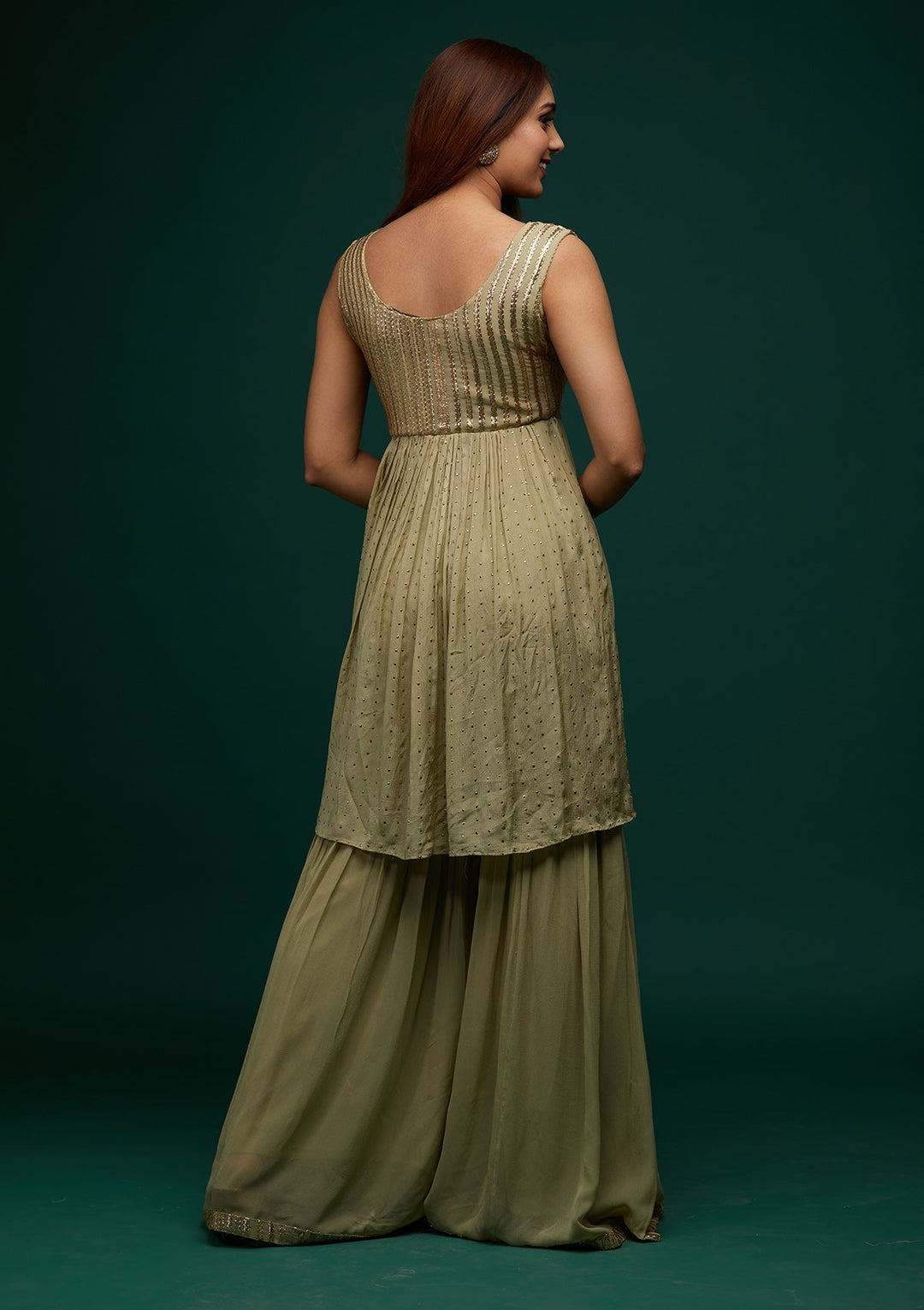 Pista Green Zariwork Georgette Designer Salwar Suit - Koskii