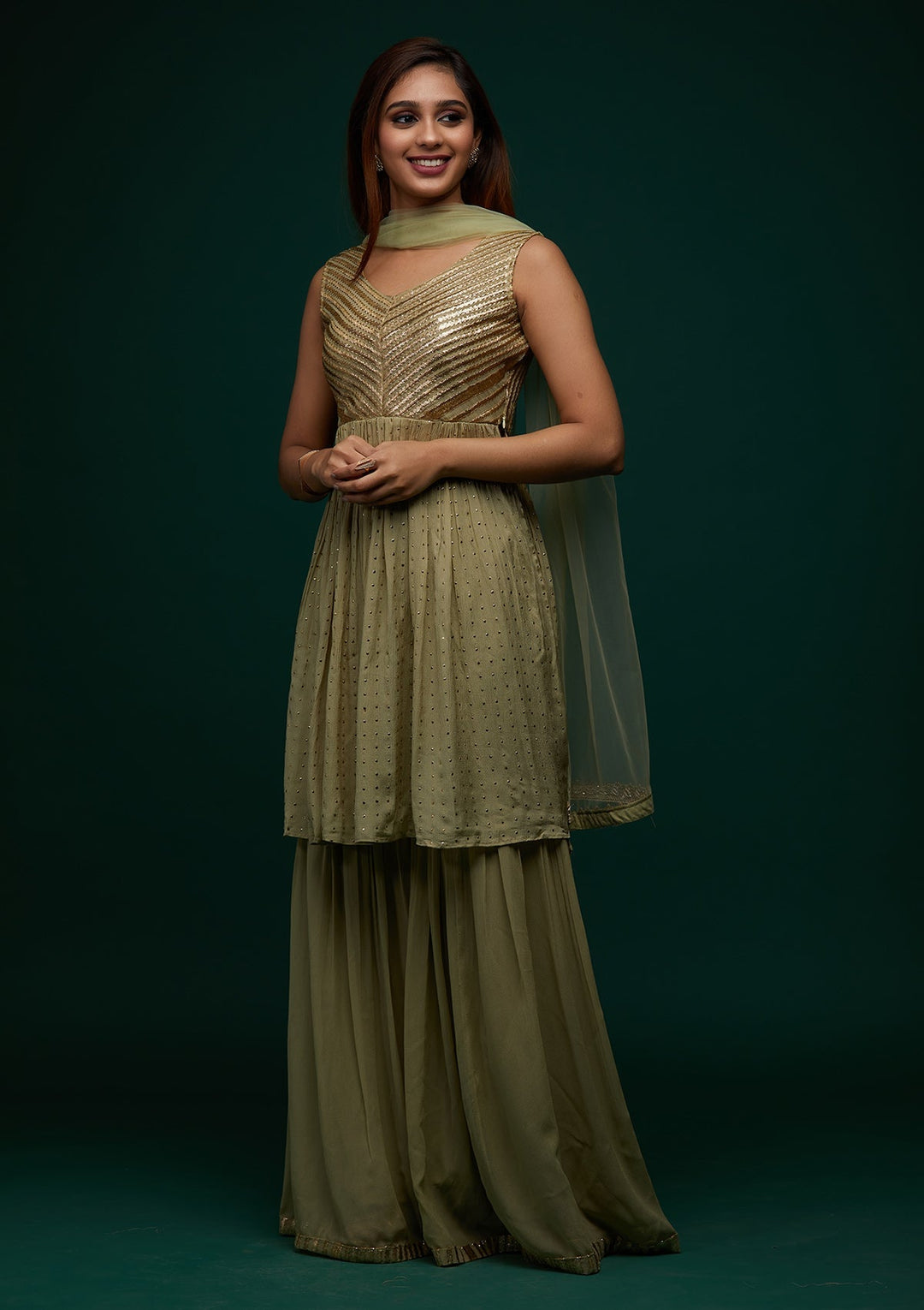 Pista Green Zariwork Georgette Designer Salwar Suit - Koskii