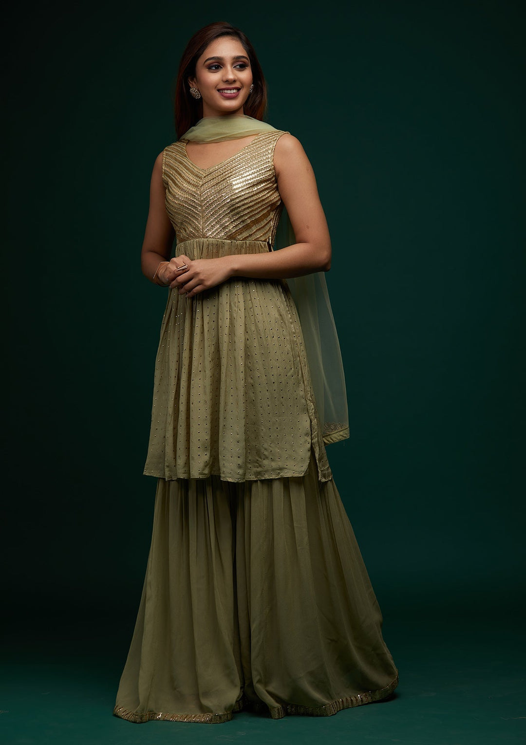 Pista Green Zariwork Georgette Designer Salwar Suit - Koskii