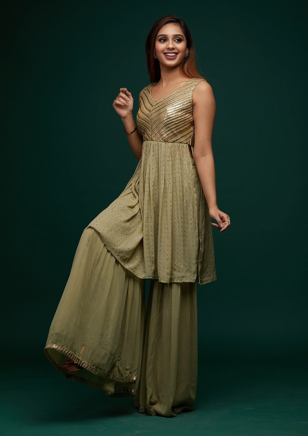 Pista Green Zariwork Georgette Designer Salwar Suit - Koskii