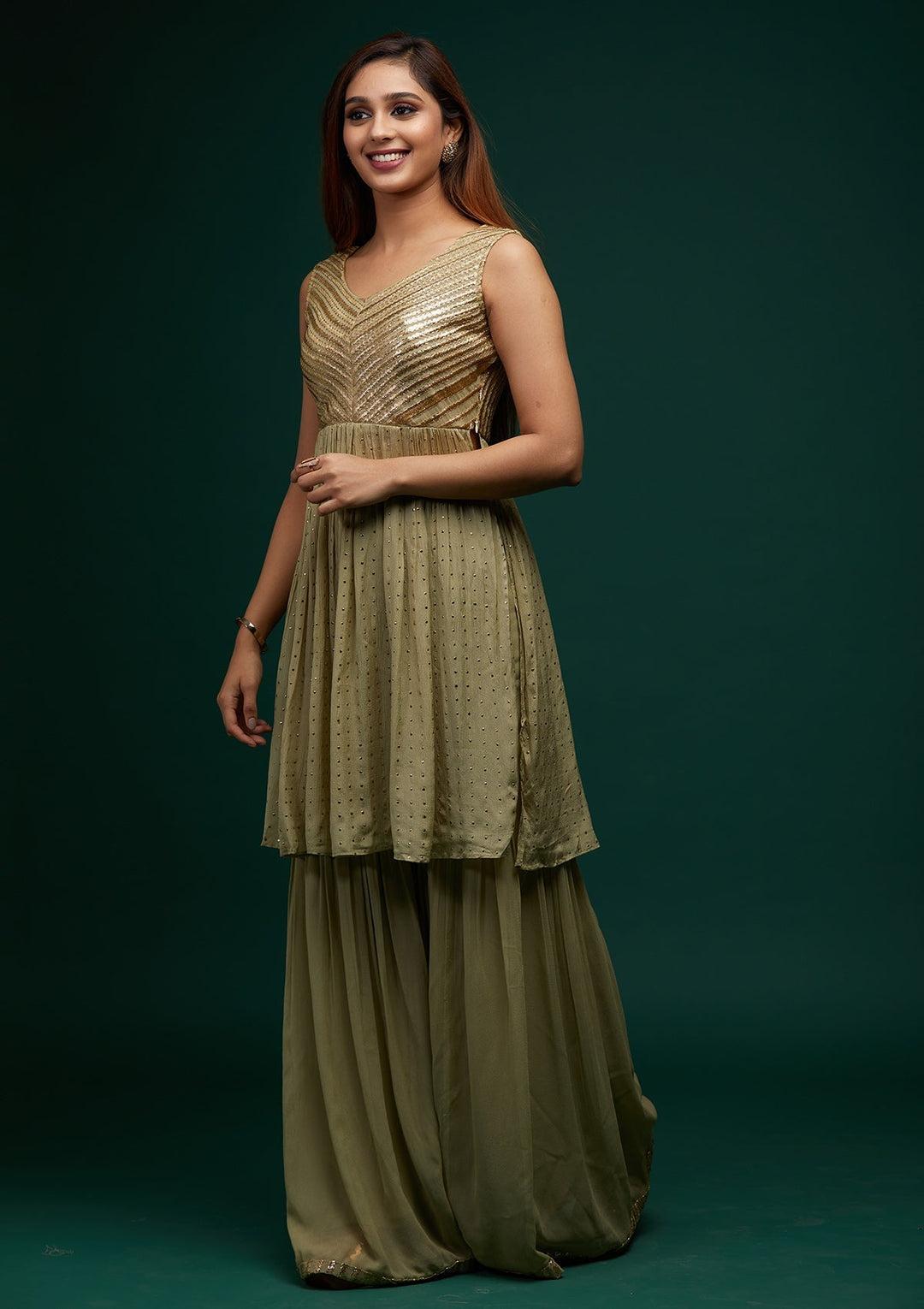 Pista Green Zariwork Georgette Designer Salwar Suit - Koskii