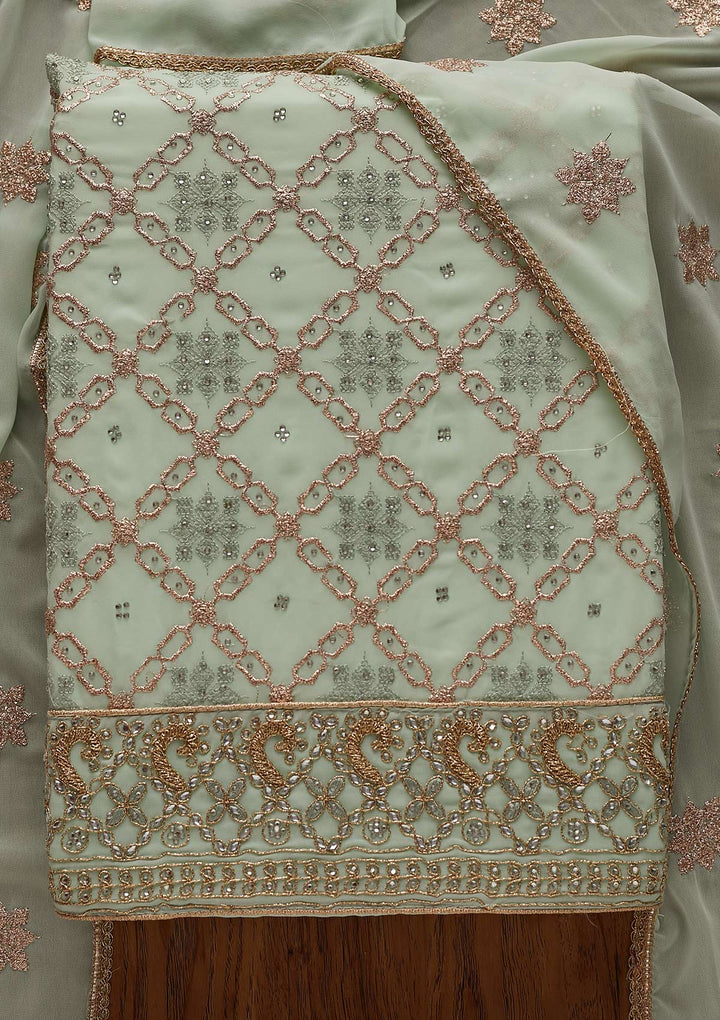 Pista Green Zariwork Georgette Designer Unstitched Salwar Suit - Koskii