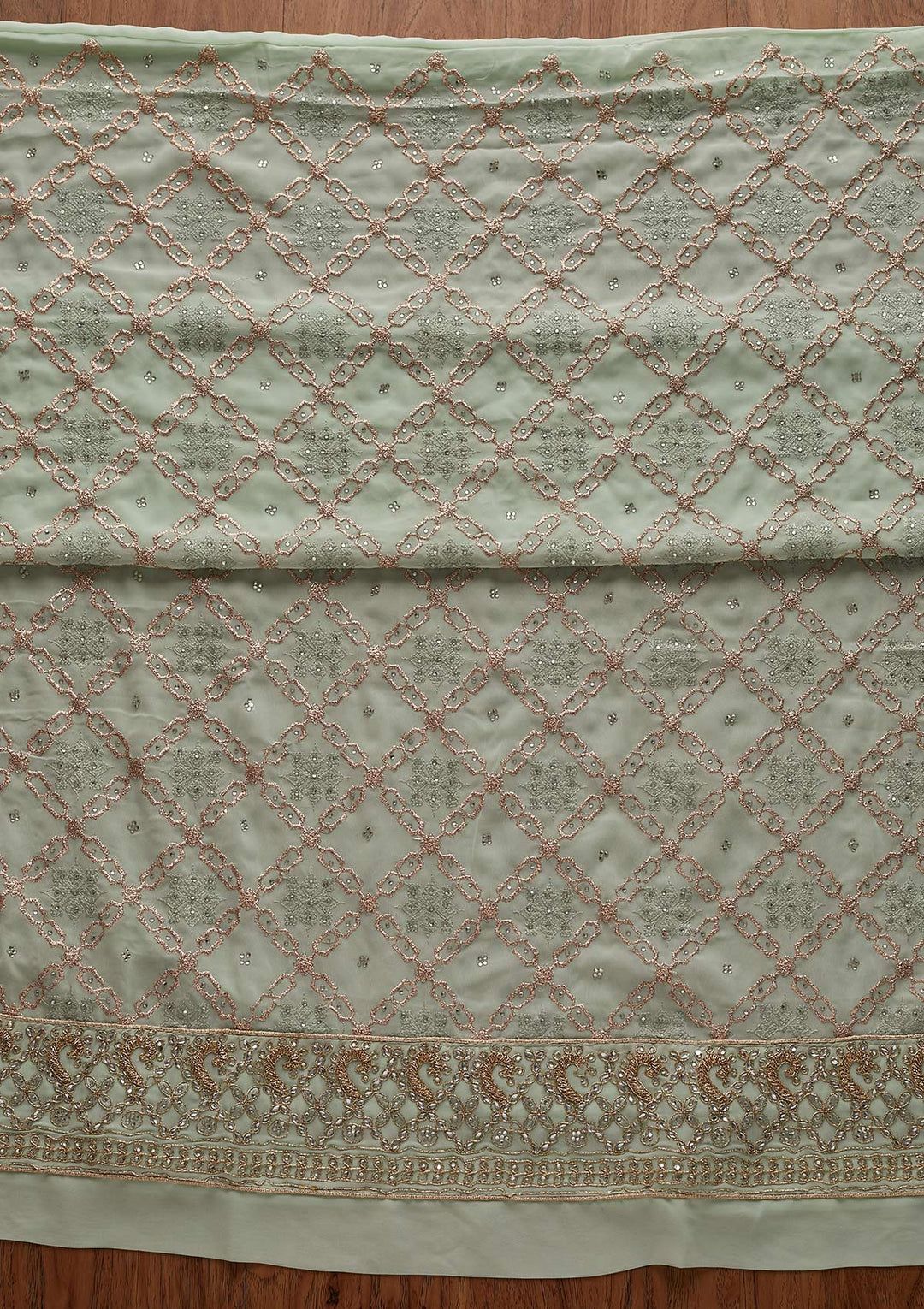 Pista Green Zariwork Georgette Designer Unstitched Salwar Suit - Koskii