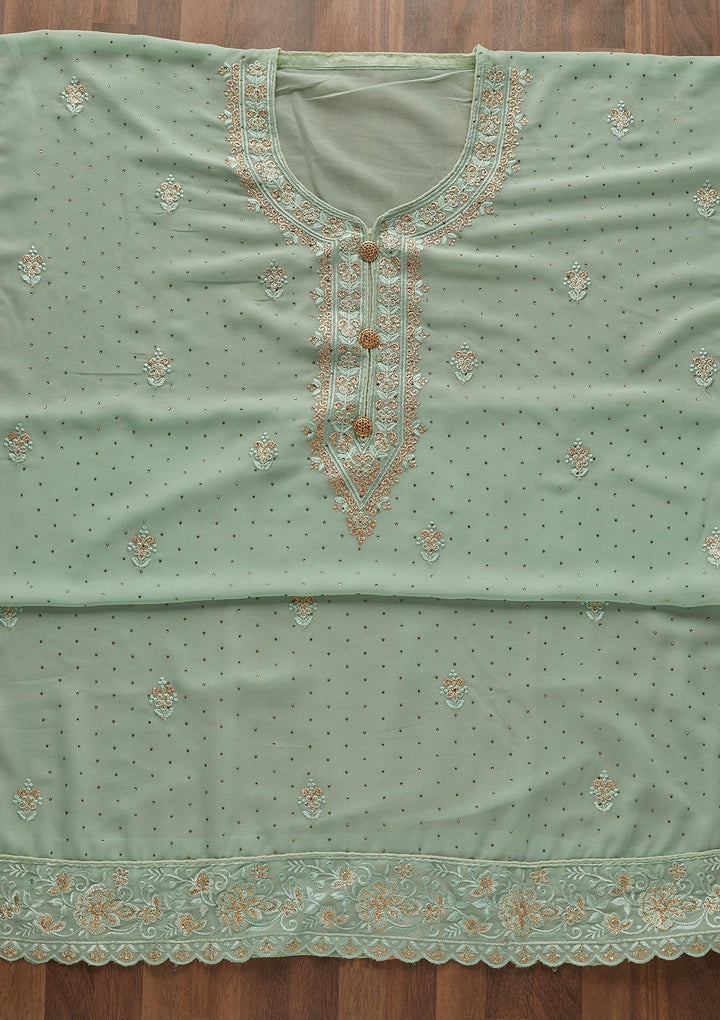 Pista Green Zariwork Georgette Unstitched Salwar Suit - Koskii