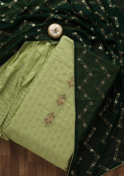 Pista Green Zariwork Georgette Unstitched Salwar Suit-Koskii