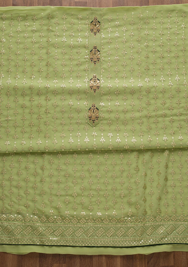 Pista Green Zariwork Georgette Unstitched Salwar Suit-Koskii