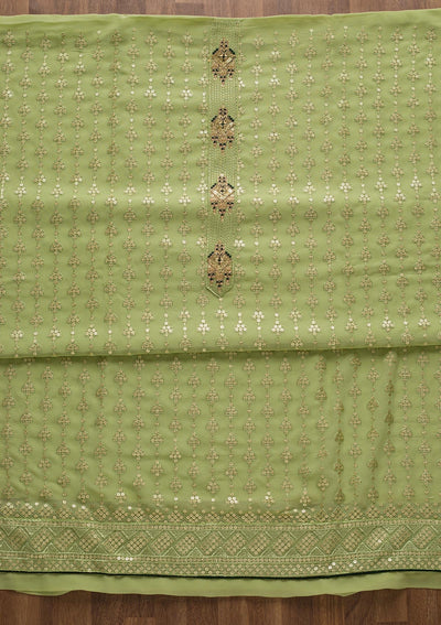 Pista Green Zariwork Georgette Unstitched Salwar Suit-Koskii